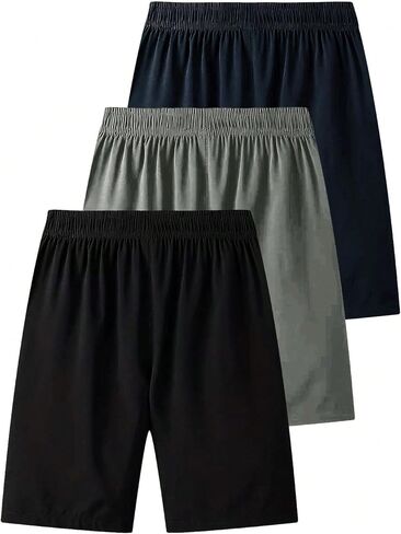 Oyoangle Men's 3 Pack Pack Shorts مرنة الخصر القصيرة الرياضية الرياضية مع جيب السوستة in Saudi Arabia