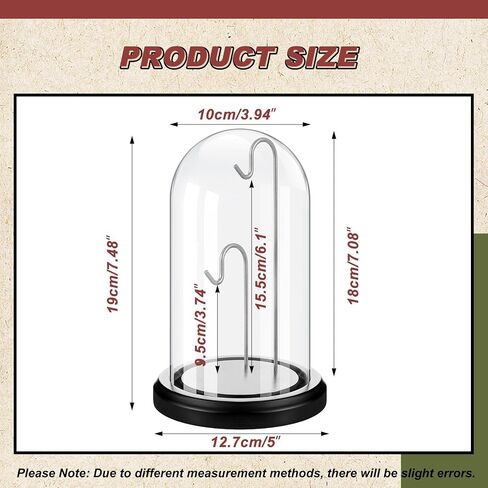 4 × 7 بوصة ستوكل جيب شاشة العرض قبة cloche مع 2 خطافين صافية مشاهدة ستوكل CASE STAND GLASS CLOCHE Showcase مع قاعدة خشبية لميداليات الحلي صور المقتنيات in Saudi Arabia