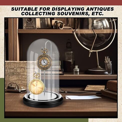 4 × 7 بوصة ستوكل جيب شاشة العرض قبة cloche مع 2 خطافين صافية مشاهدة ستوكل CASE STAND GLASS CLOCHE Showcase مع قاعدة خشبية لميداليات الحلي صور المقتنيات in Saudi Arabia