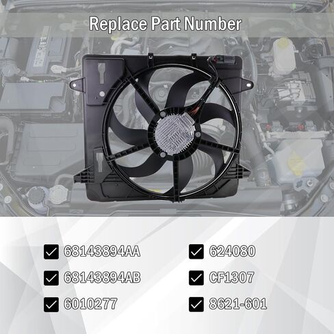 مجموعة مروحة المبرد تبريد المحرك متوافقة مع 2012-2017 Jeep Wrangler ، 2018 Wrangler JK 3.6L استبدال#68143894AA 68143894AB 621-601 6010277 624080 CF13078 in Saudi Arabia