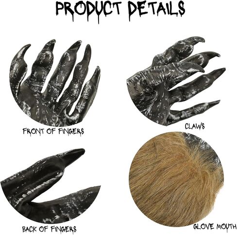 Halloween Werewolf Gloves, Hairy Furry Claws Costume Accessory, Scary Wolf Hand Gloves for Adults Unisex, Cosplay Party in Saudi Arabia