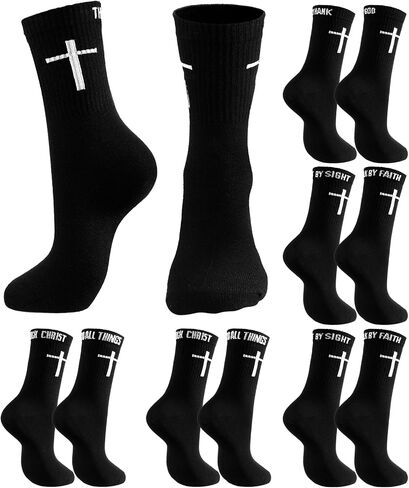 6 Pairs Christian Cross Socks Inspirational Religious Crew Socks with Bible Verse for Men Women Catholic Saint God in Saudi Arabia