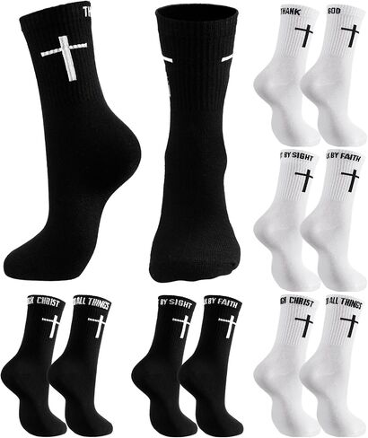 6 Pairs Christian Cross Socks Inspirational Religious Crew Socks with Bible Verse for Men Women Catholic Saint God in Saudi Arabia