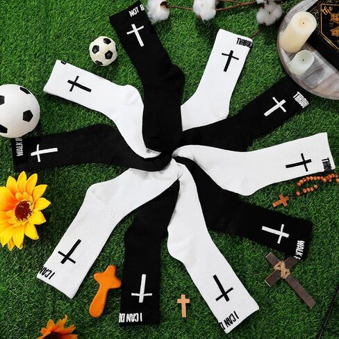 6 Pairs Christian Cross Socks Inspirational Religious Crew Socks with Bible Verse for Men Women Catholic Saint God in Saudi Arabia