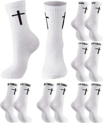 6 Pairs Christian Cross Socks Inspirational Religious Crew Socks with Bible Verse for Men Women Catholic Saint God in Saudi Arabia
