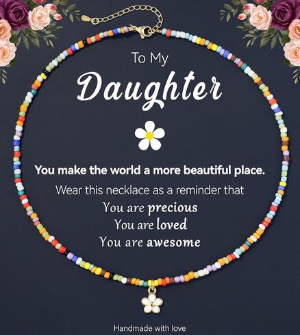 قلادة ديزي الملونة للبنات - هدية مجوهرات سحر لطيف لابنة أو حفيدة أو ابنة - مثالية لعيد الميلاد أو عيد الميلاد أو ارتداء كل يوم in Kuwait