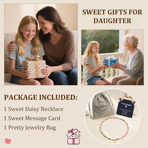 قلادة ديزي الملونة للبنات - هدية مجوهرات سحر لطيف لابنة أو حفيدة أو ابنة - مثالية لعيد الميلاد أو عيد الميلاد أو ارتداء كل يوم in Kuwait