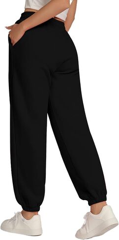 Women's Sweatpants Fleece Lined Baggy Joggers Sweat Pants High Waisted Lounge Cinch Bottoms with Pocket, S-XL in Saudi Arabia