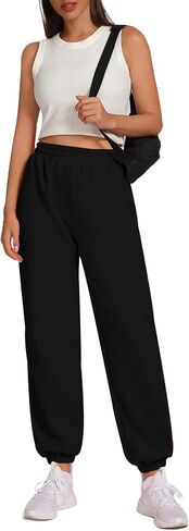 Women's Sweatpants Fleece Lined Baggy Joggers Sweat Pants High Waisted Lounge Cinch Bottoms with Pocket, S-XL in Saudi Arabia