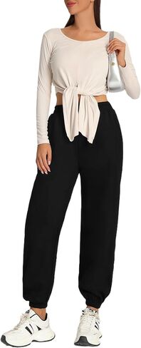 Women's Sweatpants Fleece Lined Baggy Joggers Sweat Pants High Waisted Lounge Cinch Bottoms with Pocket, S-XL in Saudi Arabia