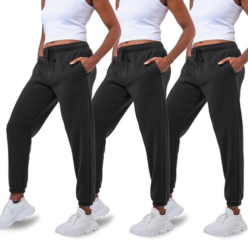 3 Pack Sweatpants Women, Comfortable Womens Sweatpants, Fleece Womens Elastic Cuff Joggers (Available in Plus) in Kuwait