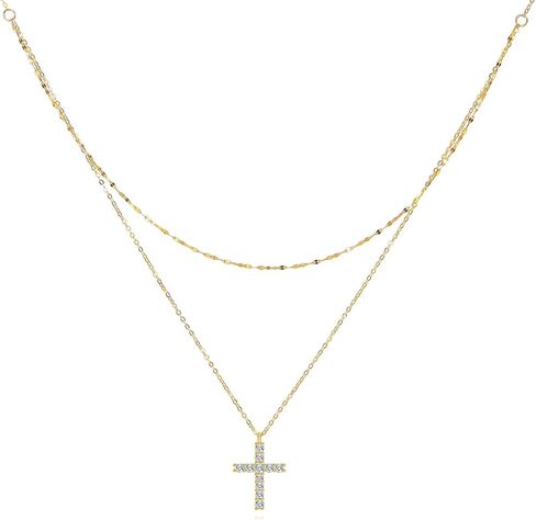 SISGEM 14k Gold 0.23 Carat Lab Grown Diamond Cross Layered Necklace for Women, 16-18 Inches in Saudi Arabia