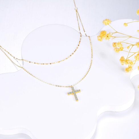 SISGEM 14k Gold 0.23 Carat Lab Grown Diamond Cross Layered Necklace for Women, 16-18 Inches in Saudi Arabia