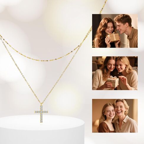 SISGEM 14k Gold 0.23 Carat Lab Grown Diamond Cross Layered Necklace for Women, 16-18 Inches in Saudi Arabia