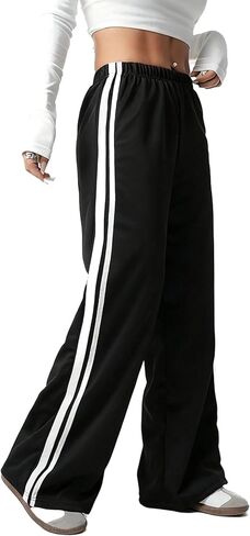 Verdusa Girl's Striped Wide Leg Straight Sweatpants Athletic Jogger Pants Workout Trousers in Saudi Arabia