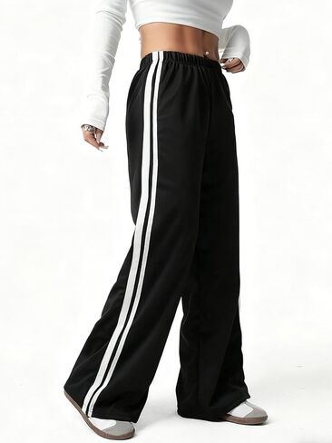 Verdusa Girl's Striped Wide Leg Straight Sweatpants Athletic Jogger Pants Workout Trousers in Saudi Arabia