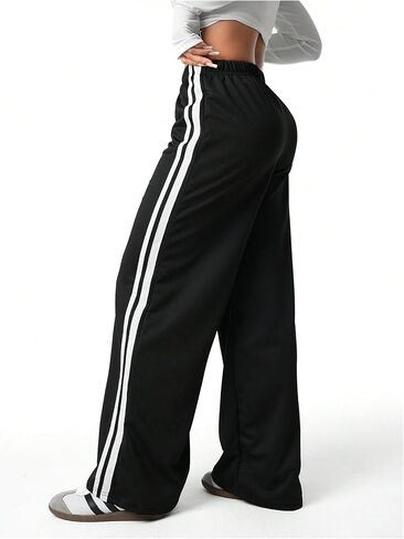 Verdusa Girl's Striped Wide Leg Straight Sweatpants Athletic Jogger Pants Workout Trousers in Saudi Arabia