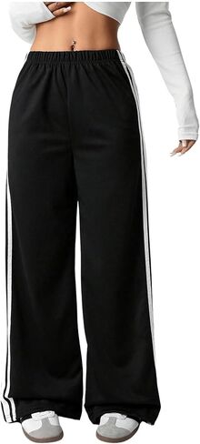Verdusa Girl's Striped Wide Leg Straight Sweatpants Athletic Jogger Pants Workout Trousers in Saudi Arabia