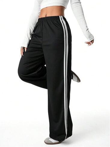 Verdusa Girl's Striped Wide Leg Straight Sweatpants Athletic Jogger Pants Workout Trousers in Saudi Arabia