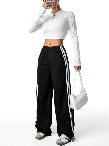 Verdusa Girl's Striped Wide Leg Straight Sweatpants Athletic Jogger Pants Workout Trousers in Saudi Arabia