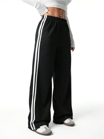 Verdusa Girl's Striped Wide Leg Straight Sweatpants Athletic Jogger Pants Workout Trousers in Saudi Arabia