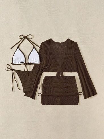 Sexy Solid Women Solid Color Bikini Top and Shorts Set Casual Bikini Set Swimsuit in Saudi Arabia