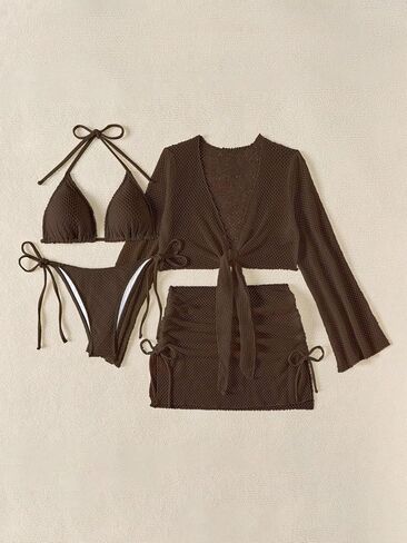 Sexy Solid Women Solid Color Bikini Top and Shorts Set Casual Bikini Set Swimsuit in Saudi Arabia