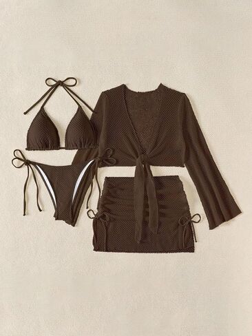 Sexy Solid Women Solid Color Bikini Top and Shorts Set Casual Bikini Set Swimsuit in Saudi Arabia