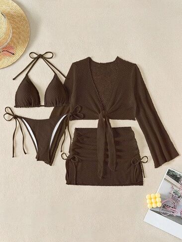 Sexy Solid Women Solid Color Bikini Top and Shorts Set Casual Bikini Set Swimsuit in Saudi Arabia