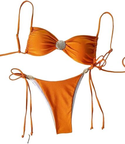 Sexy Solid Solid Spaghetti Strap Top and Side Tie Shorts 2 Piece Bikini Set Bikini Set Swimsuit in Saudi Arabia