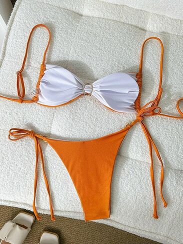 Sexy Solid Solid Spaghetti Strap Top and Side Tie Shorts 2 Piece Bikini Set Bikini Set Swimsuit in Saudi Arabia