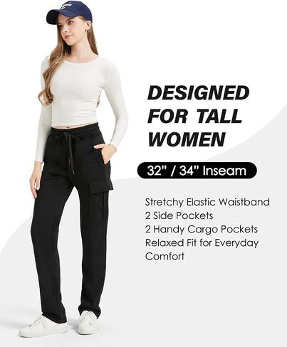 Zylioo Tall Women's Cargo Sweatpants 32"/34" Inseam Elastic Waist Athletic Pants for Tall with Pockets Casual Joggers in Saudi Arabia