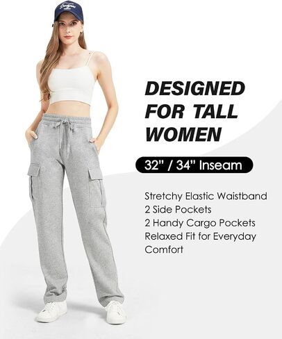Zylioo طويل القامة البضائع النسائية البضائع 32 "/34" inseam السراويل الرياضية مرنة الخصر لالطول مع جيوب الركض غير الرسمي in Kuwait