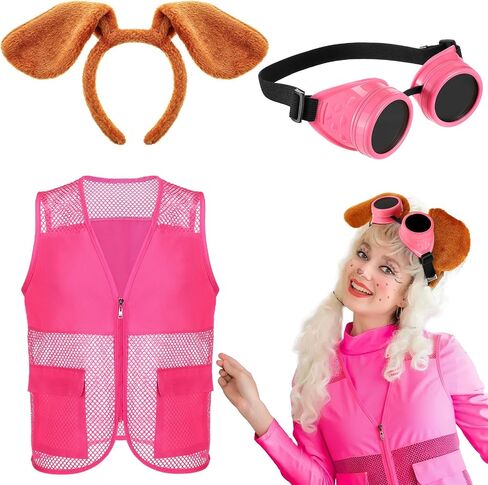 Hotop 3 PCS Halloween Puppy Dog Costume Set Dog Cog Bead Pink Steampunk Goggles Vest Puppy Cosplay Assplay for Women adeld in Saudi Arabia