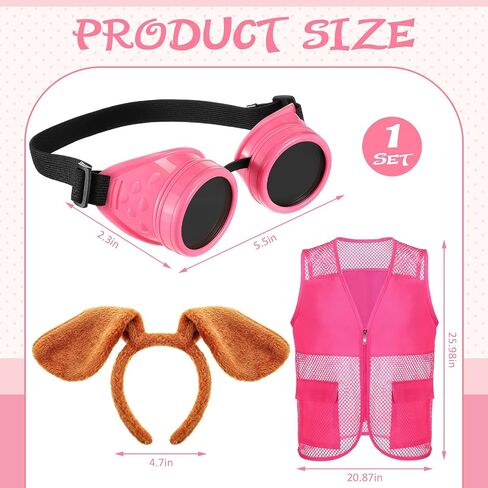Hotop 3 PCS Halloween Puppy Dog Costume Set Dog Cog Bead Pink Steampunk Goggles Vest Puppy Cosplay Assplay for Women adeld in Saudi Arabia