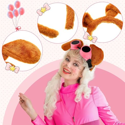Hotop 3 PCS Halloween Puppy Dog Costume Set Dog Cog Bead Pink Steampunk Goggles Vest Puppy Cosplay Assplay for Women adeld in Saudi Arabia