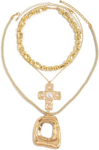 Layered Gold Chunky Cross Necklace For Women Stacked Gold Irregular Geometric Square Pendant Necklace Unique Punk Hip-Hop Oval Hollowed-Out Chain Necklace Fashion Accessories Creative Jewelry For Women in Kuwait