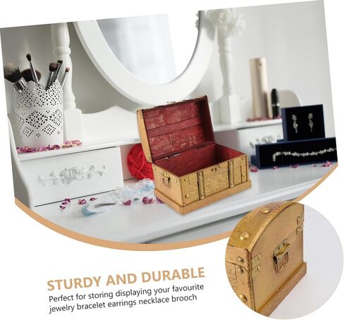Cabilock Retro Style Wooden Jewelry Storage Box Small Pirate Treasure Chest Keepsake Case for Bracelets Earrings Necklaces Space Saving Organizer Decor Gift in Saudi Arabia