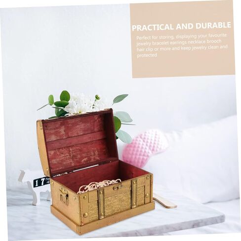 Cabilock Retro Wooden Pirate Treasure Chest Box Small Decorative Keepsake Organizer for Jewelry Storage Vintage Style Classic Wood Trinket Case for Home and Travel in Saudi Arabia