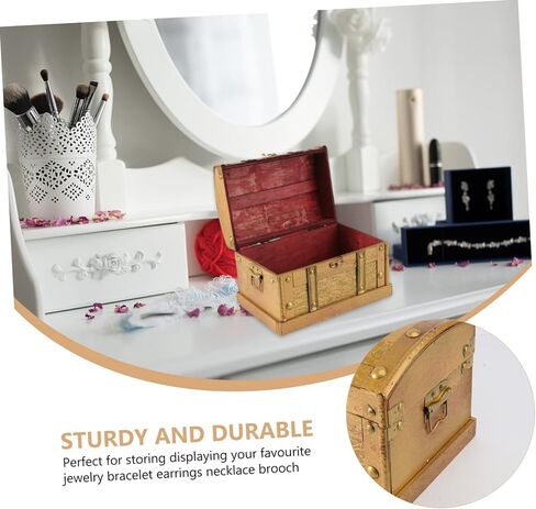 Cabilock Retro Wooden Pirate Treasure Chest Box Small Decorative Keepsake Organizer for Jewelry Storage Vintage Style Classic Wood Trinket Case for Home and Travel in Saudi Arabia