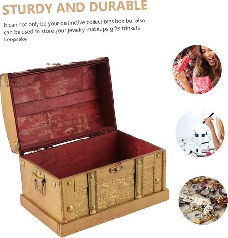Cabilock Retro Wooden Pirate Treasure Chest Box Small Decorative Keepsake Organizer for Jewelry Storage Vintage Style Classic Wood Trinket Case for Home and Travel in Saudi Arabia