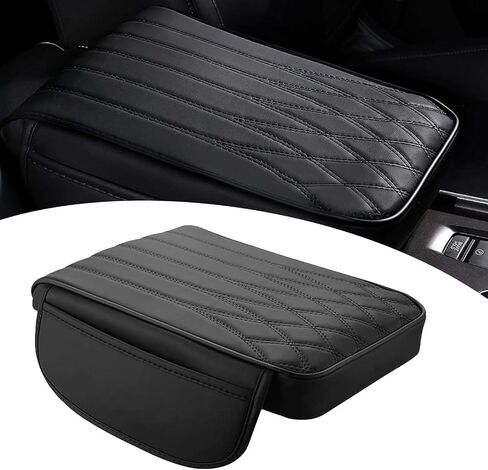 Upgraded Car Center Console Cover, Heightening Car Armrest Cushion, Leather Armrest Cover Cushion with 2 Storage Bags, Universal Auto Armrest Storage Box for Most Vehicles (Black) in Saudi Arabia