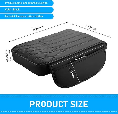 Upgraded Car Center Console Cover, Heightening Car Armrest Cushion, Leather Armrest Cover Cushion with 2 Storage Bags, Universal Auto Armrest Storage Box for Most Vehicles (Black) in Saudi Arabia
