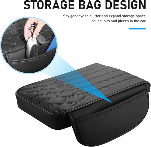 Upgraded Car Center Console Cover, Heightening Car Armrest Cushion, Leather Armrest Cover Cushion with 2 Storage Bags, Universal Auto Armrest Storage Box for Most Vehicles (Black) in Saudi Arabia