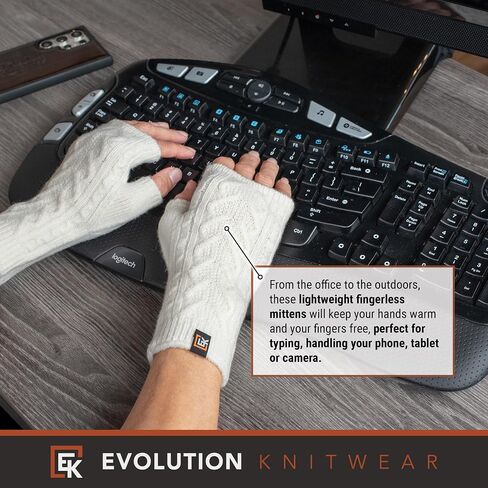 Evolution Knitwear Wool Cable Knit Fingerless Mittens - Made in the USA - Super Soft Merino Wool - Small in Kuwait
