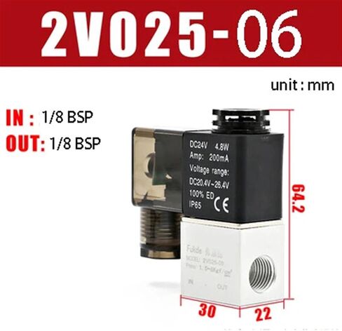 2V025-08 2V025 06 1/4 1/8 For Air Solenoid Valve Pneumatic Control Valves Normally Closed DC 12V 24V 220V 110V 2 Way 2 Position(2V025-06,DC12V) in Saudi Arabia