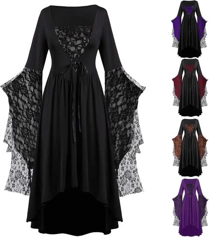 Womens Witch Dress,Halloween Costumes Women Renaissance Medieval Vampire Butterfly Sleeve Mesh Gothic Outfit 2025 in Saudi Arabia