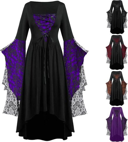 Womens Witch Dress,Halloween Costumes Women Renaissance Medieval Vampire Butterfly Sleeve Mesh Gothic Outfit 2025 in Kuwait