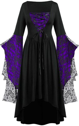 Womens Witch Dress,Halloween Costumes Women Renaissance Medieval Vampire Butterfly Sleeve Mesh Gothic Outfit 2025 in Kuwait