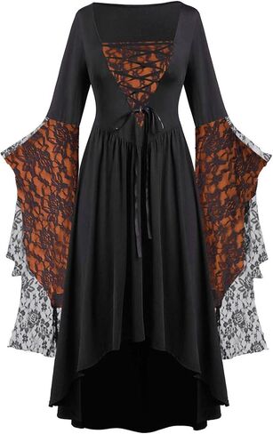 Womens Witch Dress,Halloween Costumes Women Renaissance Medieval Vampire Butterfly Sleeve Mesh Gothic Outfit 2025 in Kuwait
